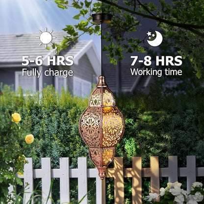 Hanging Solar Lantern Outdoor Decor, Moroccan Solar Lights for Outside Garden Decorations, Waterproof Solar Lanterns Garden Gifts for Mom, Women, Patio, Yard Ornament (Copper2P)