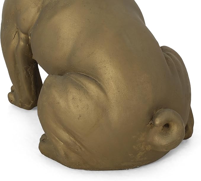 French Bulldog Garden Statue, 17" Tall Outdoor Dog Sculpture, Rustic Gold Cast Stone Frenchie Figurine for Garden, Patio, Porch, or Lawn Décor, Weather-Resistant and Handcrafted Finish