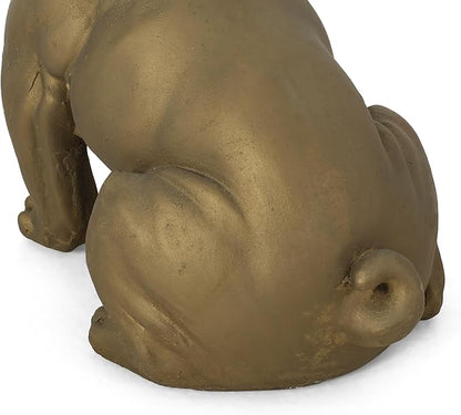 French Bulldog Garden Statue, 17" Tall Outdoor Dog Sculpture, Rustic Gold Cast Stone Frenchie Figurine for Garden, Patio, Porch, or Lawn Décor, Weather-Resistant and Handcrafted Finish