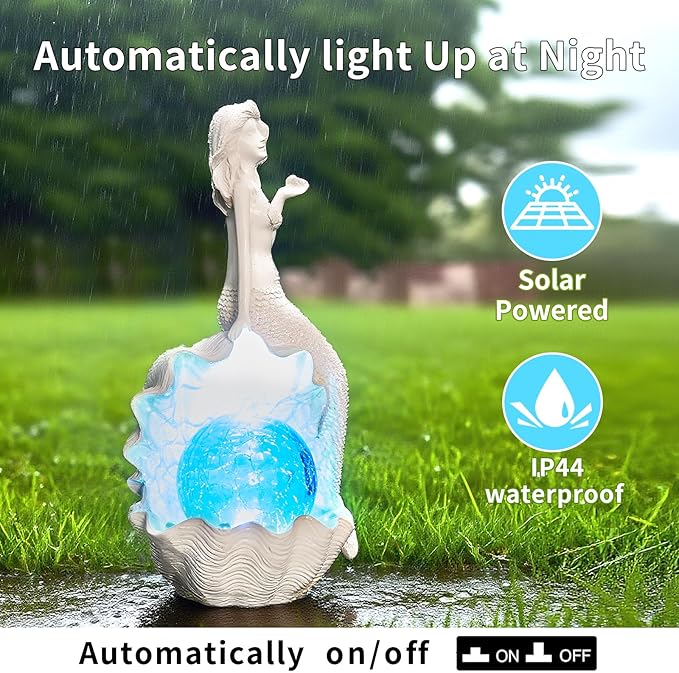 Solar Garden Mermaid Decor Outdoor Statue - Mermaid With LED Waterproof Sculptures Lights, Cute Mermaid Pond/Yard Statues Outside Decoration, Home, Lawn, Patio, Resin Animal Ornament, Gardening Gift