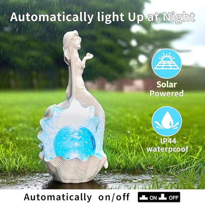 Solar Garden Mermaid Decor Outdoor Statue - Mermaid With LED Waterproof Sculptures Lights, Cute Mermaid Pond/Yard Statues Outside Decoration, Home, Lawn, Patio, Resin Animal Ornament, Gardening Gift