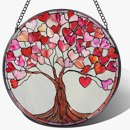 Stained Glass Window Hanging - 8 in Heart Sun Catchers Indoor Window - Suncatcher Decor for Valentine for Women, Her, Wife, Couple, Girlfriend - Mother's Day, Anniversary, Christmas, Birthday Gifts