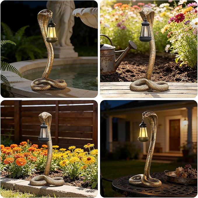 19.89'' Garden Outdoor Statues Snake with Solar Lantern,Lawn Decor Snake Statue for Patio,Balcony,Yard Ornament,Unique Housewarming and Birthdays Gifts for Father Men Grandpa