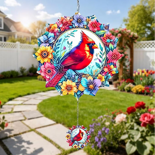 Wind Spinners Outdoor Cardinal bird, 12 inch Stainless Steel Hanging Kinetic for Yard, Garden, Outside, Patio, Outdoor - Wind Spinners Craft Decor Birthday Gifts for Women, Men, Mom and Lovers