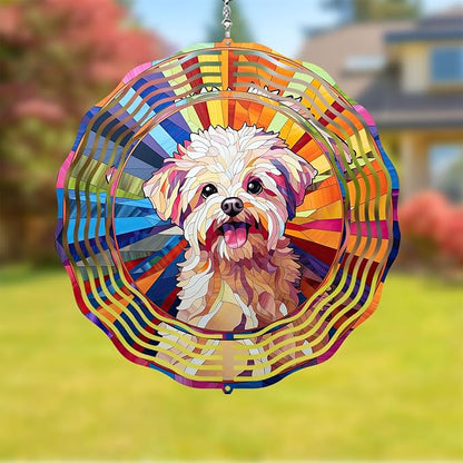Maltese Dog Wind Spinner Pet Dog Memorial Gifts, Vibrant 3D Kinetic Aluminum Metal Yard Art, Loss of Dogs Sympathy Gifts, Hanging Outdoor Garden Decor, 8" Wind Sculptures for Patio, Porch (Maltese1)