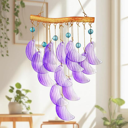 H&D HYALINE & DORA 19" Glass Wind Chimes Hanging for Outside Glass Moon Wind Chimes Garden Outdoor Porch Decor, Windchimes Gift for Women, Mom, Grandma