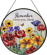 Mom Stained Glass Window Hanging, Flower Suncatcher Diamond Glass Panel Hangings, Sun Catchers Windows Wall Art, Christmas Thanksgiving Day, Birthday Gifts for Mom, for Home Office 7.87 inches