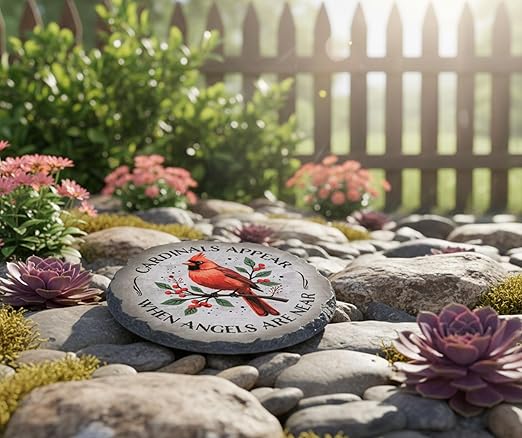 Magnolia Garden 10-Inch Cardinals Appear When Angels are Near Decorative Stepping Stone – Red Bird Memorial Resin Garden Tile – Sympathy & Bereavement Outdoor Accent