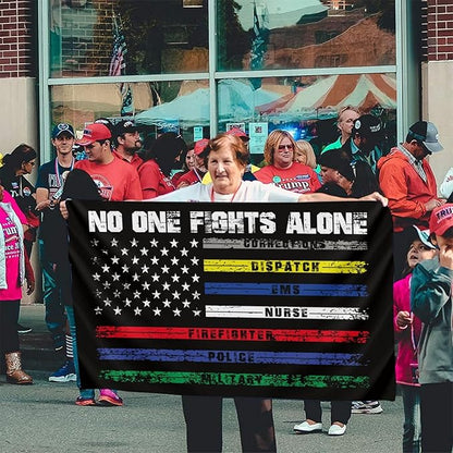 No One Fights Alone Flag 3 X 5 Ft Polyester with Brass Grommets For Lawn Patio Yard Garden Home Outdoor Decor Fade Resistant Banner