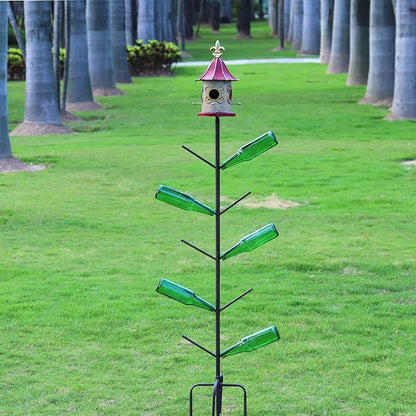 Bird House Bottle Tree for Outdoor Garden, Rust-Proof Metal Bottle Tree Stand, Garden Decorative Bottle Stand