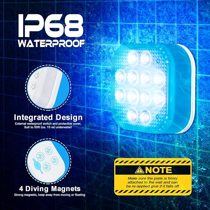 VIDOME Rechargeable Pool Lights, Pool Lights with Remote, IP68 Full Waterproof Submersible Led Lights Built-in Magnet 16 Color Changing Floating Lights for Bathtubs, Ponds, Party Decor (4 Set)