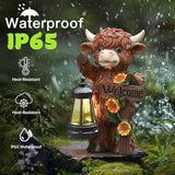 Solar Highland Cow Garden Decoration - Outdoor Waterproof Resin Statues with LED Lantern Lights, Solar Patio Figurines for Yard & Lawn (1-Pack, Auto On/Off), Decor for Inside&Outdoor