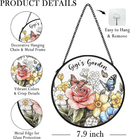 Gigi Gifts Suncatcher Stained Glass Window Hanging Decor from Grandkids, Gigi's Garden Stained Glass Wall Decor, Grandma Gifts Sun Catchers Indoor Window Hanging Wall Art, 7.9x7.9In