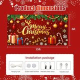 HOMETITUTE Christmas Garage Door Cover 13x6ft Merry Christmas Gold Letters Red Bow Green Pine Seasonal Banner Outdoor Indoor Holiday Decoration Winter Party Backdrop Gift Boxes Candy Cane Wall