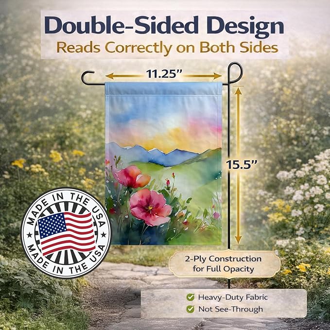 Caroline's Treasures North Dakota Wild Prairie Roses in Watercolor Garden Flag Mailbox Flag Decorative Yard Flag Banner Outside Patio Artwork Yard Flower Beds, Garden Size, Multicolor