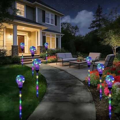 Huacenmy Solar Lights Outdoor Garden Decorative Waterproof 6 Pack Bulb Lights Outside Solar Pathway Lights for Garden Home Christmas Landscape Path Yard Lawn Driveway Flowerbed Decor - Multicolor