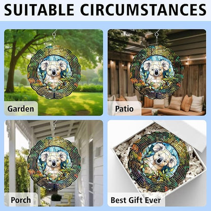 Koala Wind Spinner, Koala Stained Glass Wind Spinner, Wind Sculpture Koala Wind Spinners for Garden Patio Yard Decor