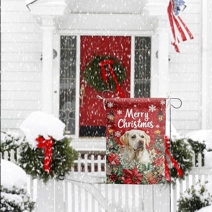 Christmas White Lab Garden Flag Merry Christmas Labrador Dog Yard Flag for Outside Xmas Flags 12x18 Double Sided Red Poinsettia Garden Flags Winter Porch Outdoor Decor