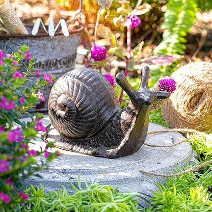 Sungmor Cast Iron Snail Statue,3.7" Vintage Black Brown Garden Figurine,Rustic Indoor Outdoor Desk Ornament for Patio,Bookshelf Decor