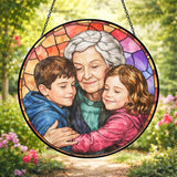Personalized Grandma Stained Glass Sun Catcher, Custom Photo Window Hanging, Personalized Stained Glass, Gift for Grandma, Grandparents, Christmas, Birthday, Keepsake, Christmas Ornament, P2