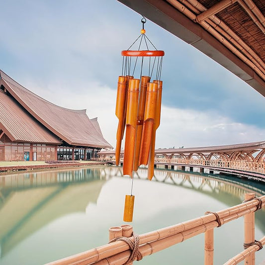 Bamboo Wind Chimes 38" 6 Tube, Handcrafted Wooden Wind Chime Bring a Unique and Soothing Melody, Create a Zen Atmosphere for Outdoor Indoor Decor, for Sympathy, Memorial