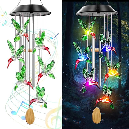 Solar Powered Hummingbird Wind Chimes with 4 Music Aluminum Tubes, Hummingbird Wind Chimes for Outside,Best Gifts for Mom Grandma Women Wife Aunt Sister, Unique Mobile Wind Chime, Garden Yard Decor