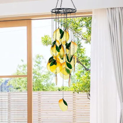 Lemon Stained Glass Wind Chime - Yellow Lemon Wind Chime Window Hanging Ornament Boho Suncatcher Art Pendant for Home Garden Backyard Outdoor Spring Decor Girl Women Birthday Housewarming Gift