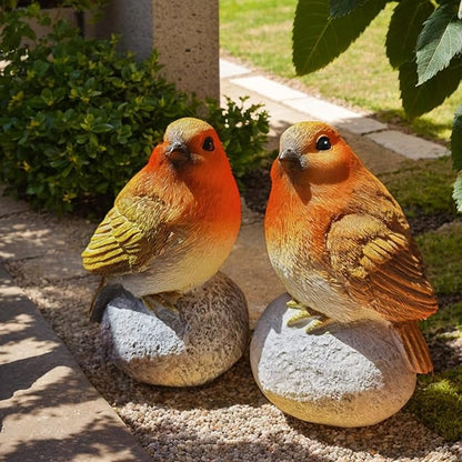 Bird Statue on Rock,Resin Garden Sculpture for Indoor Home Decor, Outdoors, Lightweight & Durable Patio Decor for Yard, Lawn, Housewarming Gift, Festival Gift. The Figurine Set of 2.