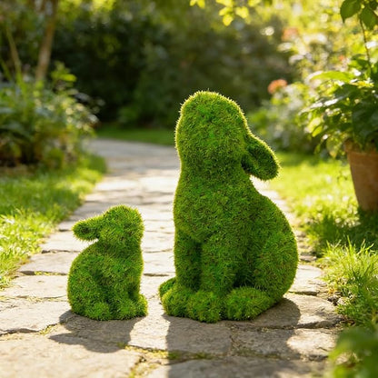Resin Flocked Bunny Figurines Set of 2,Moss Bunnies for Outdoor Decor,Small Rabbit Statues for Garden Decor,Yard Decorations Outdoor Patio Decor, Gardening Gifts for Women