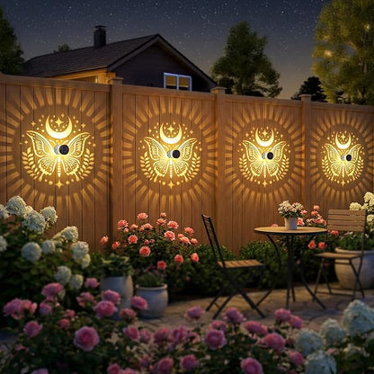 Gardsee Solar Fence Lights Outdoor 2 Pack Deck Step Wall Lights Butterfly Metal Waterproof LED Warm Yellow Light for Garden Post Patio Backyard Yard Decor (Black 1)