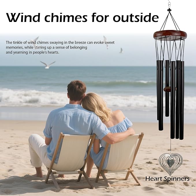 37'' Wind Chimes with Heart Spinner, Aluminum Hanging Metal Wind Catcher for Outdoor Decor, Garden, Patio Decoration