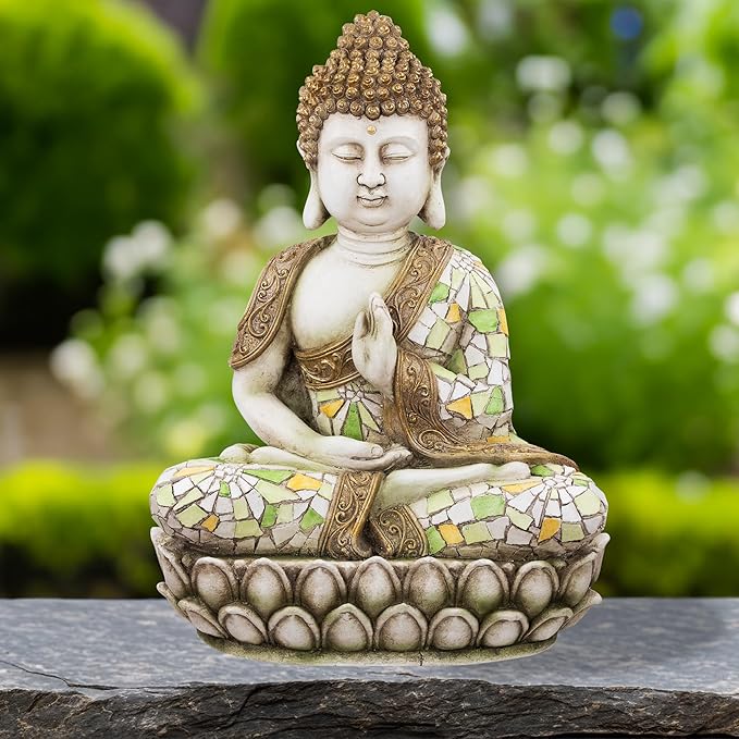 Northlight Meditating Mosaic Buddha Outdoor Ceramic Garden Statue - 19.5"