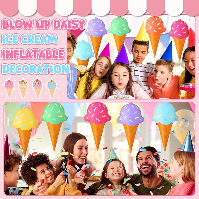 Realspring 12 Pieces 12 Inch Summer Inflatables Outdoor Decorations Ice Cream Inflatable Hanging Ornament Summer Ice Cream Birthday Party Swimming Pool, Beach Decorations for Indoor Outdoor