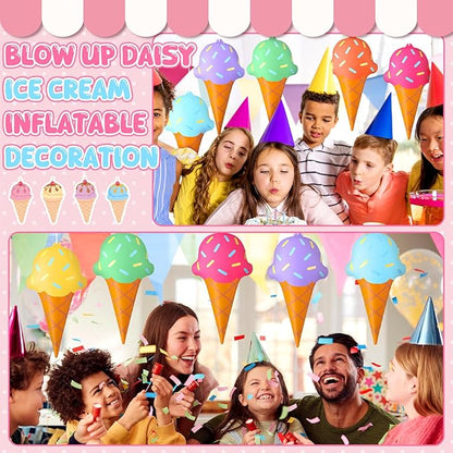 Realspring 12 Pieces 12 Inch Summer Inflatables Outdoor Decorations Ice Cream Inflatable Hanging Ornament Summer Ice Cream Birthday Party Swimming Pool, Beach Decorations for Indoor Outdoor