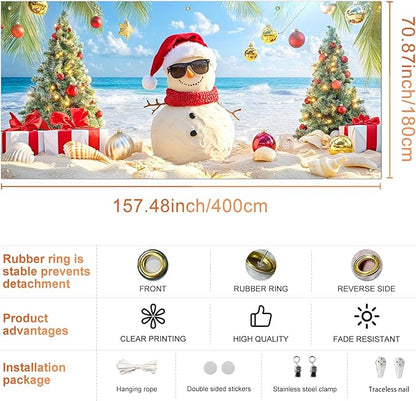 IVN Christmas Holiday Garage Door Banner 6x13 ft Tropical Sandman Scene Backdrop Garage Door Cover Mural with Palm Tree Ornaments Christmas Garage Door Covers Decorative for Winter Beach Party