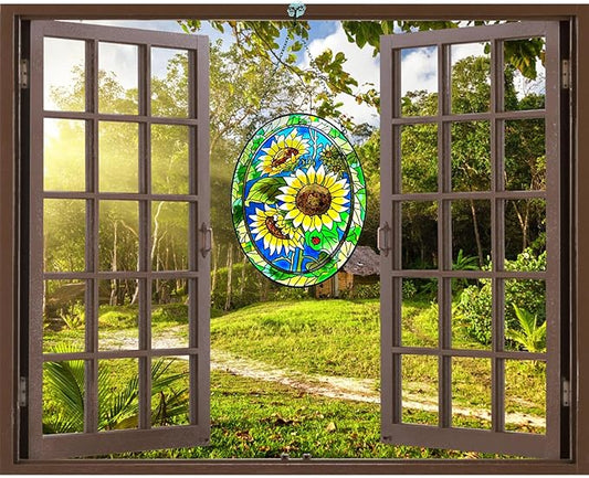 Sunflower Stained Glass Window Hanging Home Decor Suncatchers Indoor Window Gift for Mom Women Flower Lovers