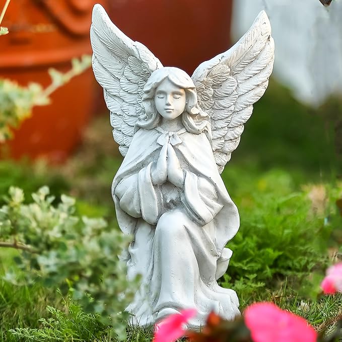 Angel Statues for Garden, 11" Angel Garden Statues Outdoor, Garden Angels Outdoor/Outside Statue, Praying Angel Grave Decorations