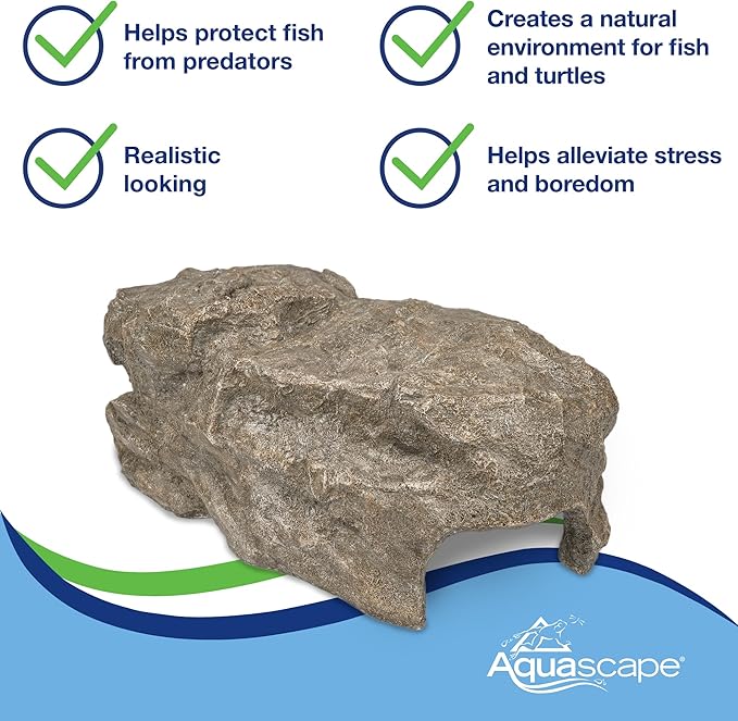 Aquascape Faux Rock Fish Cave, Decorative Shelter for Koi and Pond Fish, Natural-Looking Rock Design, 25-inch L x 15-inch W, 78418