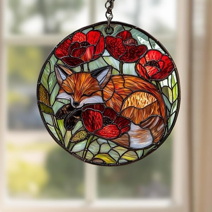 Fox Acrylic Suncatcher, Boho Suncatchers for Window Hanging Ornament, Stained Glass Effect Indoor Outdoor Garden Decor for Nature Lover, Gifts for Mother's Day, Mom, Grandma, Wife, Women