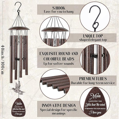 Mom Gifts Wind Chimes - Metal Hummingbird Windchimes with Card Indoor Outdoor Hanging Decor Appreciation Christmas New Year Mother's Day Birthday Gift for Best Mother from Daughter Son