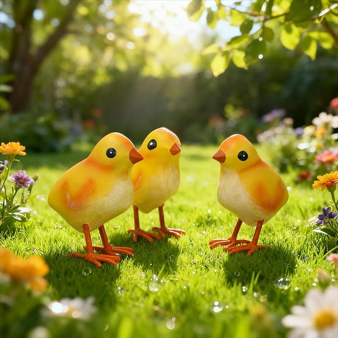 Shorayn Rooster Decor Metal Chicken Yard Art Garden Chick Statues Outdoor Figurines Easter Decoration,Set of 3