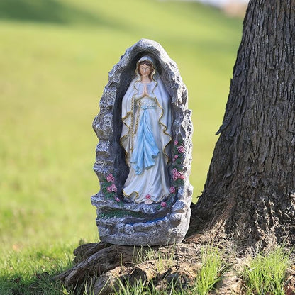 EROMMY Our Lady of Lourdes Statue 17.3 Inch Virgin Mary Grotto Figurine Catholic Praying Sculpture for Garden Home Patio Religious Decor