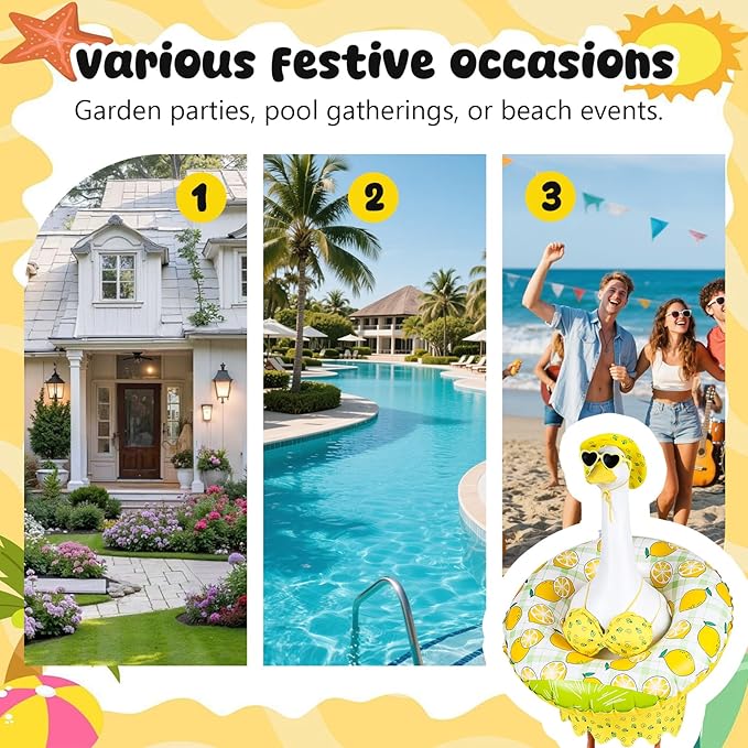 Bikini Porch Goose Outfits, 23" Goose Statue Bikini Lemon Costume Summer Porch Goose Outfits, Durable Hawaiian Goose Clothes with Sunglasses and Swim Ring, Outdoor Yard Patio Garden Decor