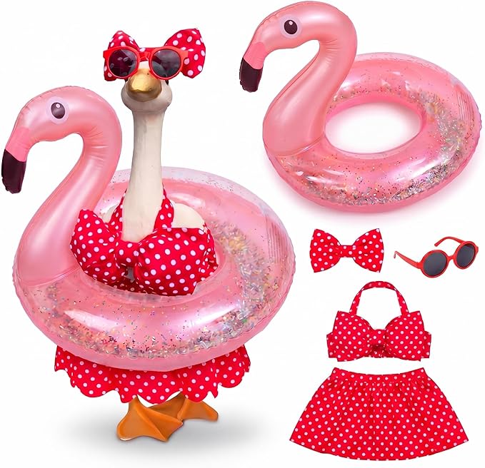 Abbylike 1 Set Hawaiian Porch Goose Outfits Summer Bikini Yard Goose Outfits Costume Clothes Fits Large 23'' Cement for Garden Yard Statue Pathway Decorations