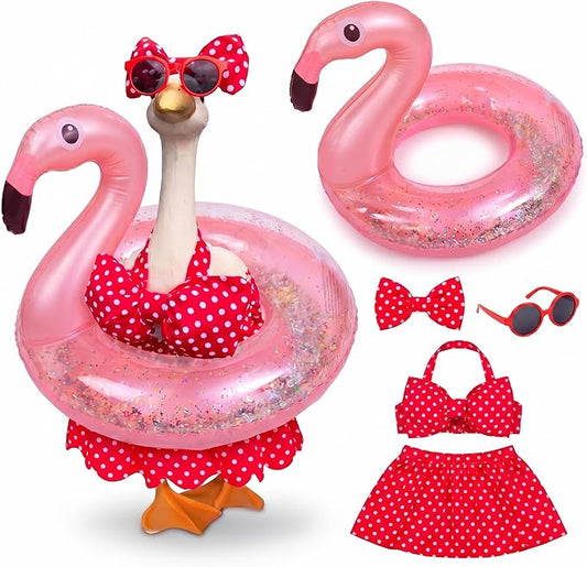 Abbylike 1 Set Hawaiian Porch Goose Outfits Summer Bikini Yard Goose Outfits Costume Clothes Fits Large 23'' Cement for Garden Yard Statue Pathway Decorations