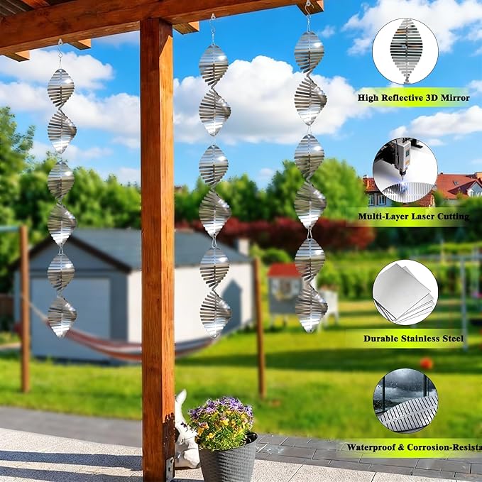 Bird Deterren for Outside Patio, 12 PCS High Reflective Bird Scare Devices Outdoor Decor, 3D Bird Reflectors for Garden, Porch, and Window Decoration
