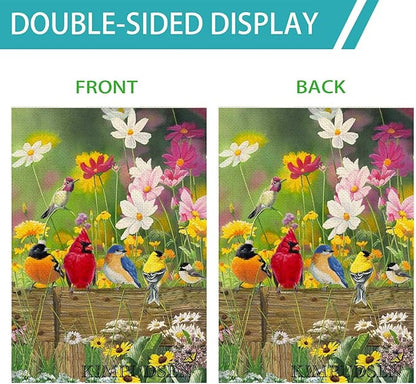 Hummingbird Spring House Flag Birds Floral Garden Flags 28x40 Double Sided, Large Burlap Yard Flags for Outside Seasonal Decoration