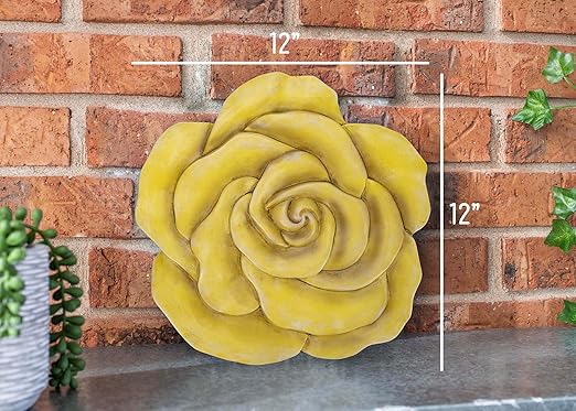 Magnolia Garden 12-Inch Sculpted Yellow Rose Decorative Stepping Stone – 3D Floral Resin Garden Walkway Tile – Vibrant Golden Flower Outdoor Accent