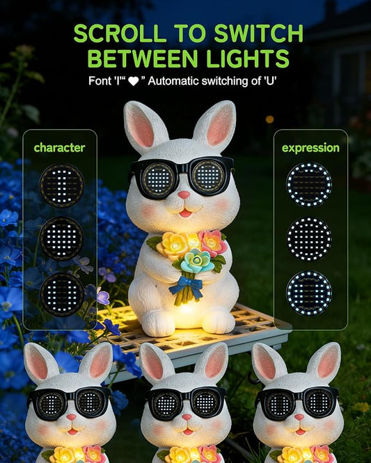 Solar Bunny Garden Outdoor Statues Decor, Rabbit with Flower and LED Lights Garden Decor for Home House, Yard Art Lawn, Ornaments, Porch Patio, Balcony - Birthday Gifts for Grandma Mom Women