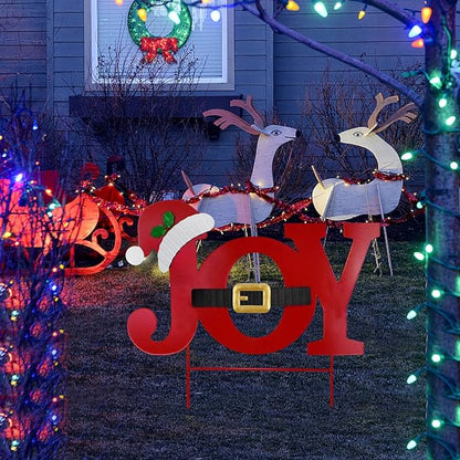 Christmas Joy Garden Stake, Metal Joy Sign Hanging Wall Decor, 19"H Xmas Yard Sign Merry Christmas Outdoor Decorations for Garden Lawn Patio Lawn Pathway (red joy)